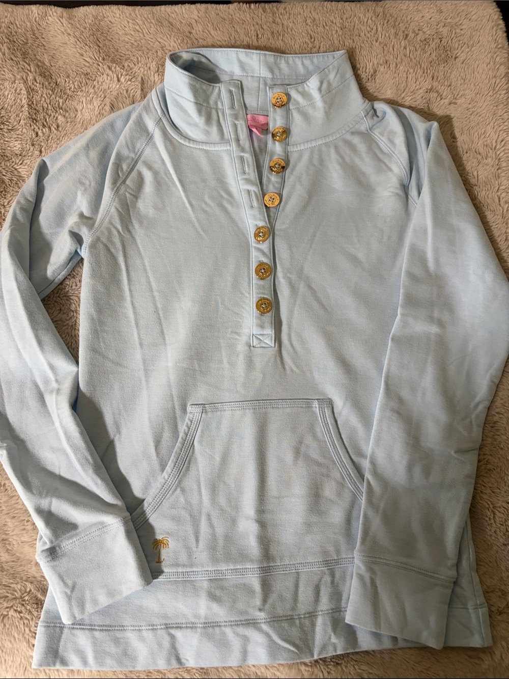 Lilly Pulitzer Light Blue Cowl Pullover with Button Placket